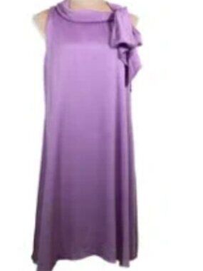 Robbie Bee Lavender Sleeveless Trapeze Dress Womans 14 Tie Neck Cowl